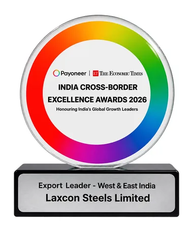 India Cross-Border Excellence Awards 2026 trophy: Export Leader, West and East India, Laxcon Steels Limited