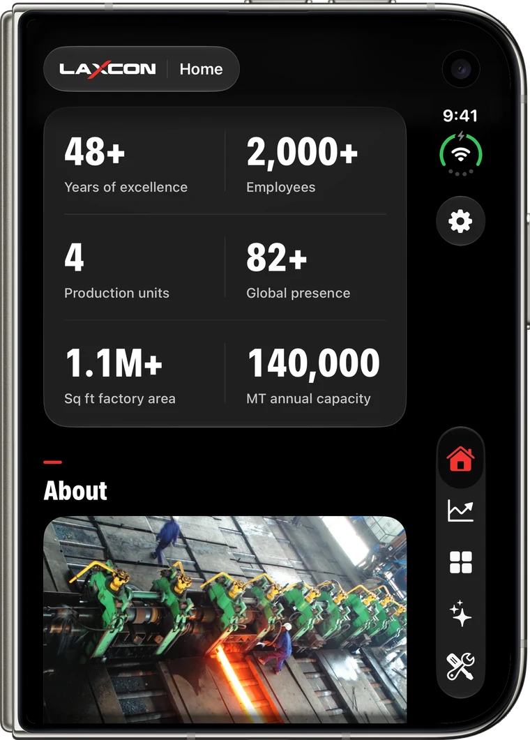 The Laxcon app home page on the outer display of a closed iPhone Duo