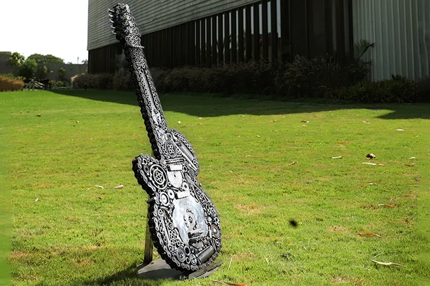 Guitar built from cut steel offcuts
