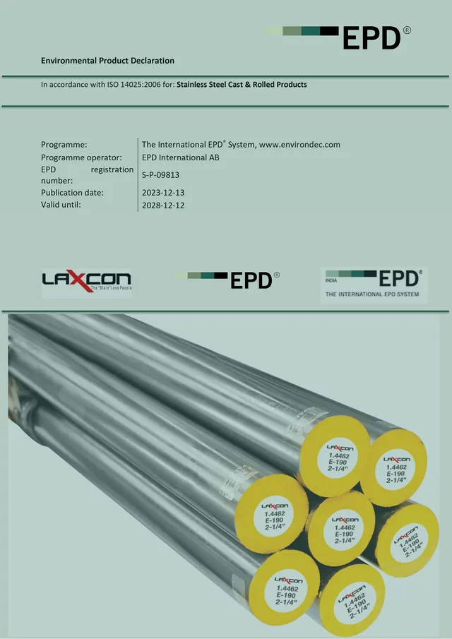 Environmental Product Declaration for Laxcon stainless steel cast and rolled products