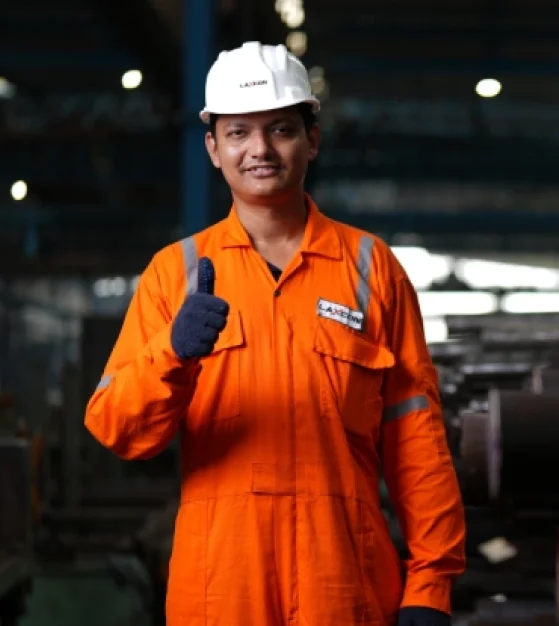 Laxcon Steels operator in full personal protective equipment on the shop floor
