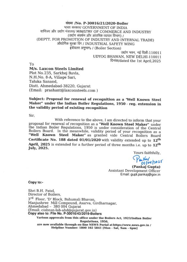 Well Known Steel Maker-Indian Boiler Regulations