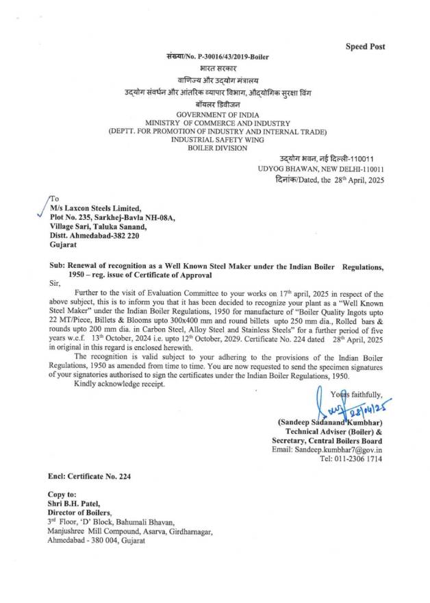Well Known Steel Maker-Indian Boiler Regulations