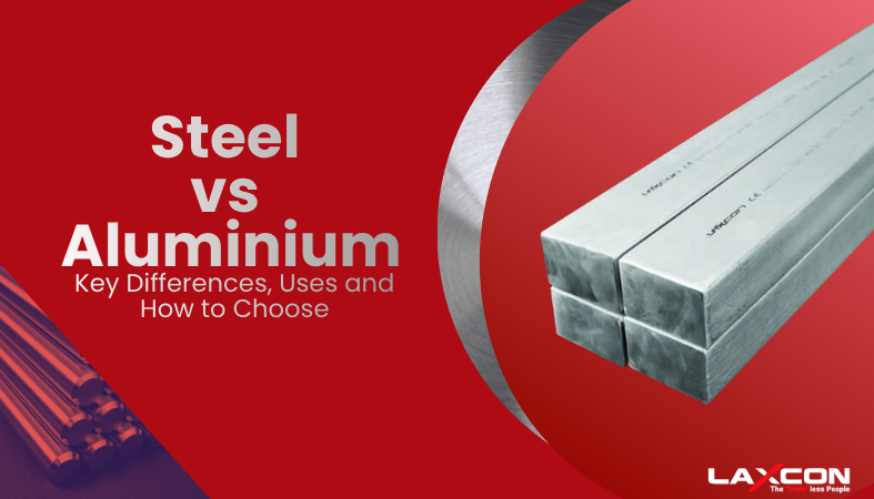 Steel vs aluminium comparison showing metal bars and key differences in strength, weight, durability, and industrial applications