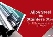 Alloy steel vs stainless steel comparison showing composition, performance, and industrial uses with steel beams and rods